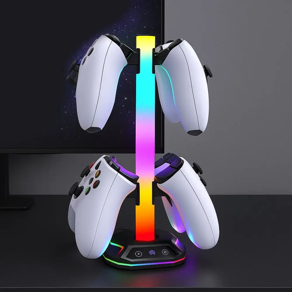 

Черная RGB вешалка для наушников, светодиодное освещение, передача данных, кронштейн для наушников, два USB-порта, игровая гарнитура, стеллаж для дисплея для дома