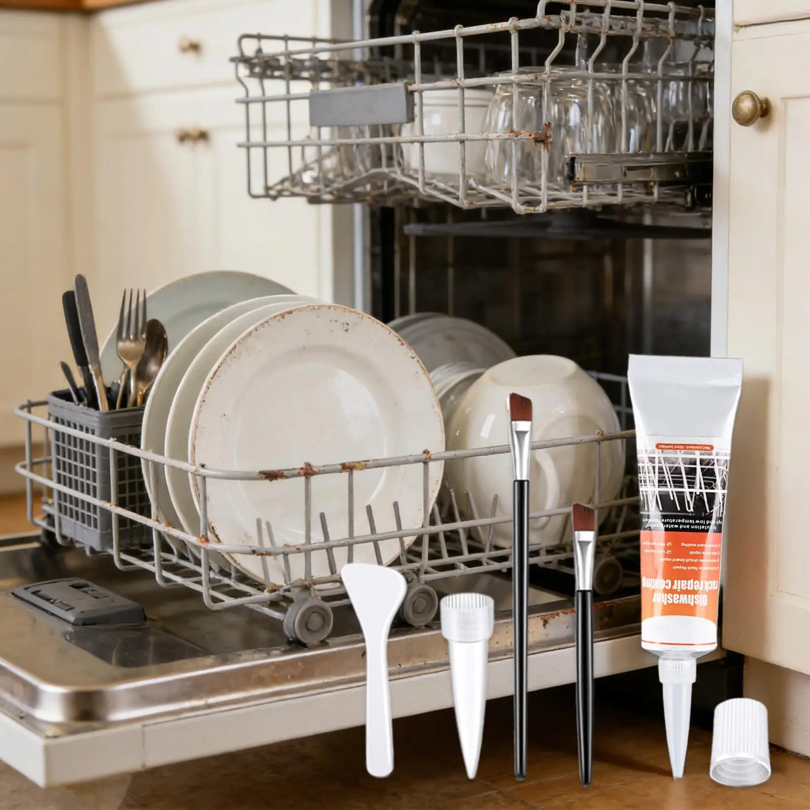 Dishwasher Rack Protective Repair Gel Set, 50ml Long Lasting Coating Gel with 2 Brushes, Household Repair Accessory for Kitchen