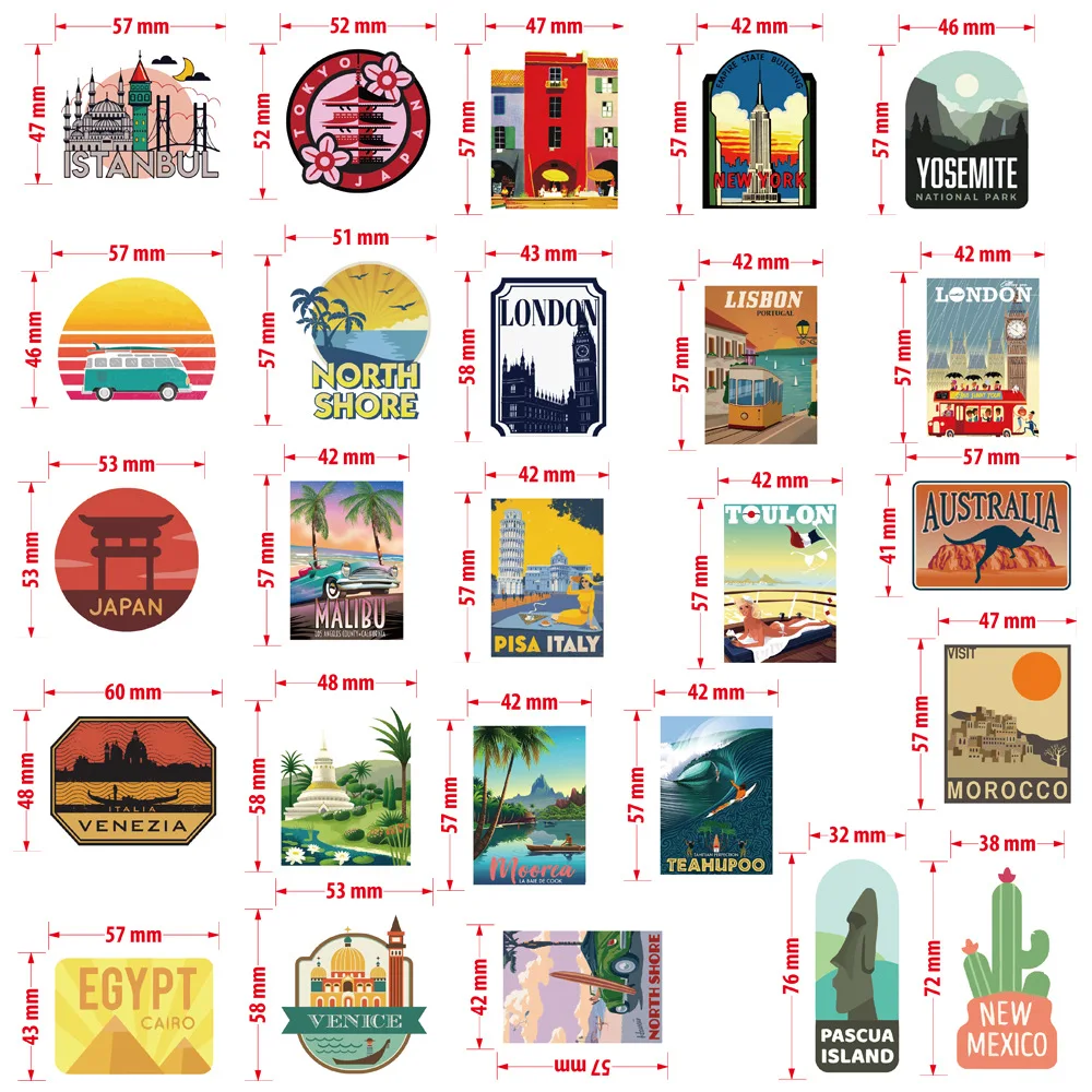 

50PCS Travel City Landscape Graffiti Stickers Luggage Trolley Scooter Notebook Waterproof Stationery Stickers for Children Gifts