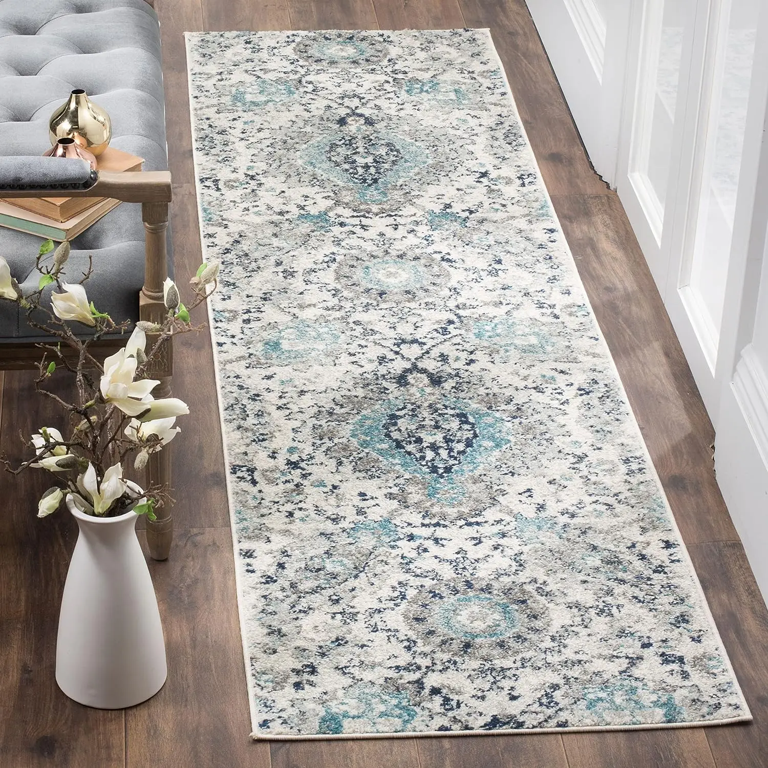 

Runner Rug - 2'3" x 18',Grey,Boho Chic Glam Paisley Design, Non-Shedding & Easy Care,Ideal for High Traffic Areas in Living Room