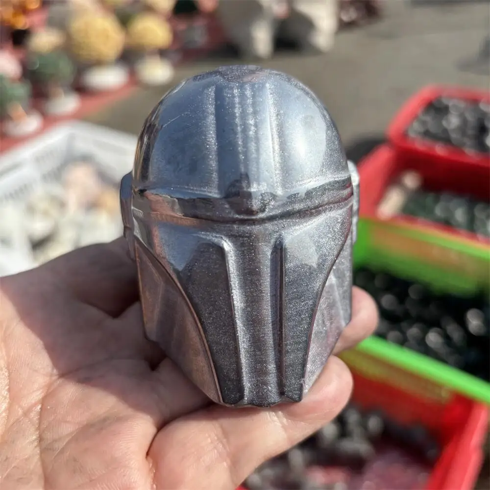 Terahertz Helmet Carving Reiki Stone Energy Crystal Home Decor Ornament Gift for Mind Body Spirit Healing gift