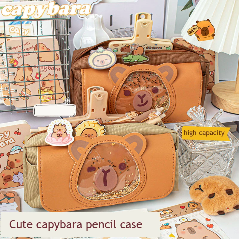 Imagem -05 - Capivara Case Lápis Lantejoulas Grande Capacidade Papelaria Bolsa Lona Bonita Kits Escola Coreana Volta às Aulas