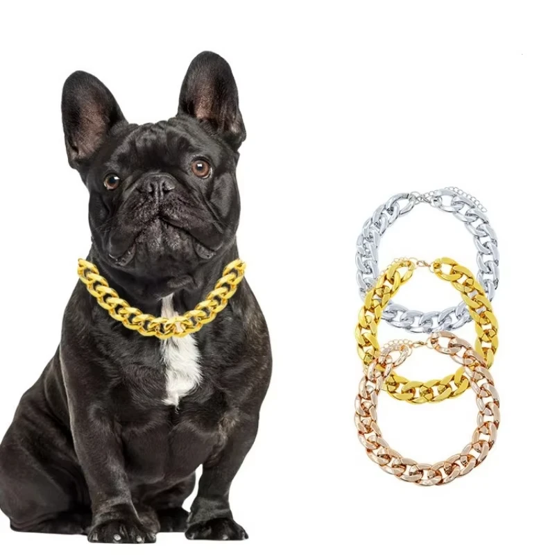 Cadena de oro para perro de 37cm, hebilla de cadena acrílica, Teddy Pug, Collar para perro pequeño y mediano, Collar para mascota, joyería fresca