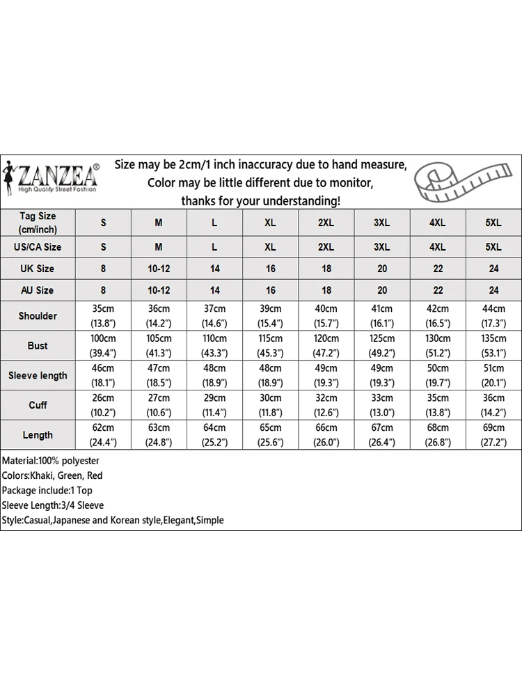 ZANZEA Camicette da donna eleganti Autunno 2025 Girocollo Manica a tre quarti Blusas Mujer Moda coreana Cinch-Cuffs Solid Top