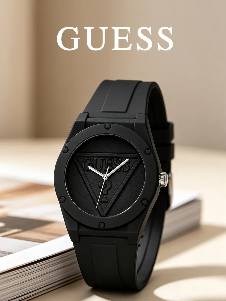 Guess Unisex Quartz Watch, Black Resin & Silicone, Triangle Dial, 30M Splash Resistant, Model W0979L2