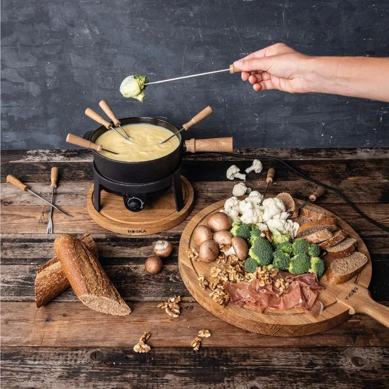 Chocolate and Broth Fondue / 8 people/Robust Cast-Iron/High Quality Materials/Splash Guard Included/Extra-long Cord/Black