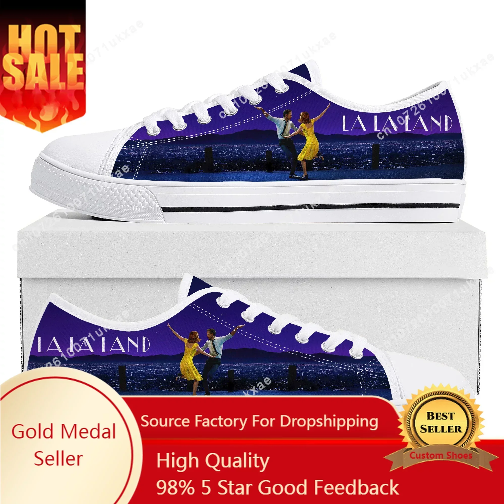 

La La Land Low Top Sneakers Mens Womens Teenager Emma Stone Ryan Gosling Canvas Sneaker Couple Casual Shoes Custom Made DIY Shoe