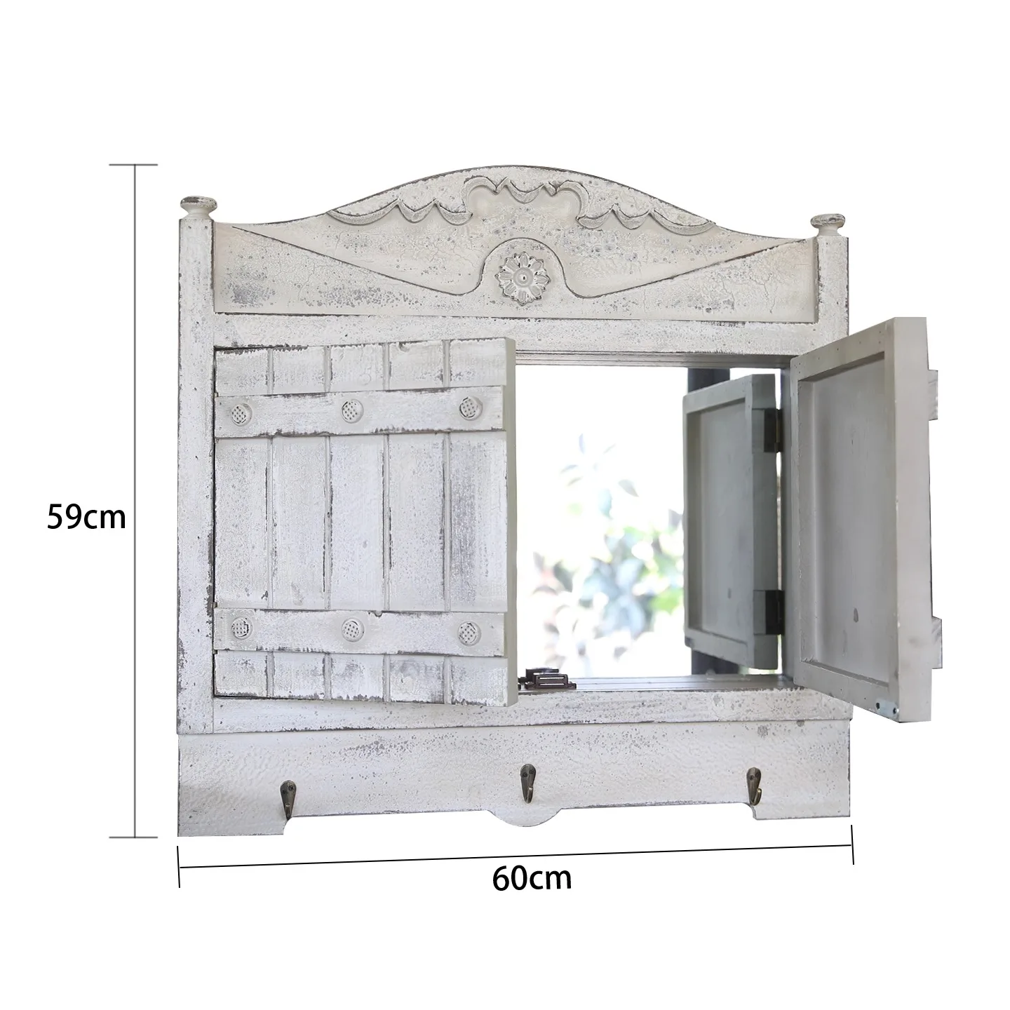Vintage Shutter Wall Mirror, Rustic Window Frame Mirror, Distressed Farmhouse Hallway Decor, Entryway Wall Hooks