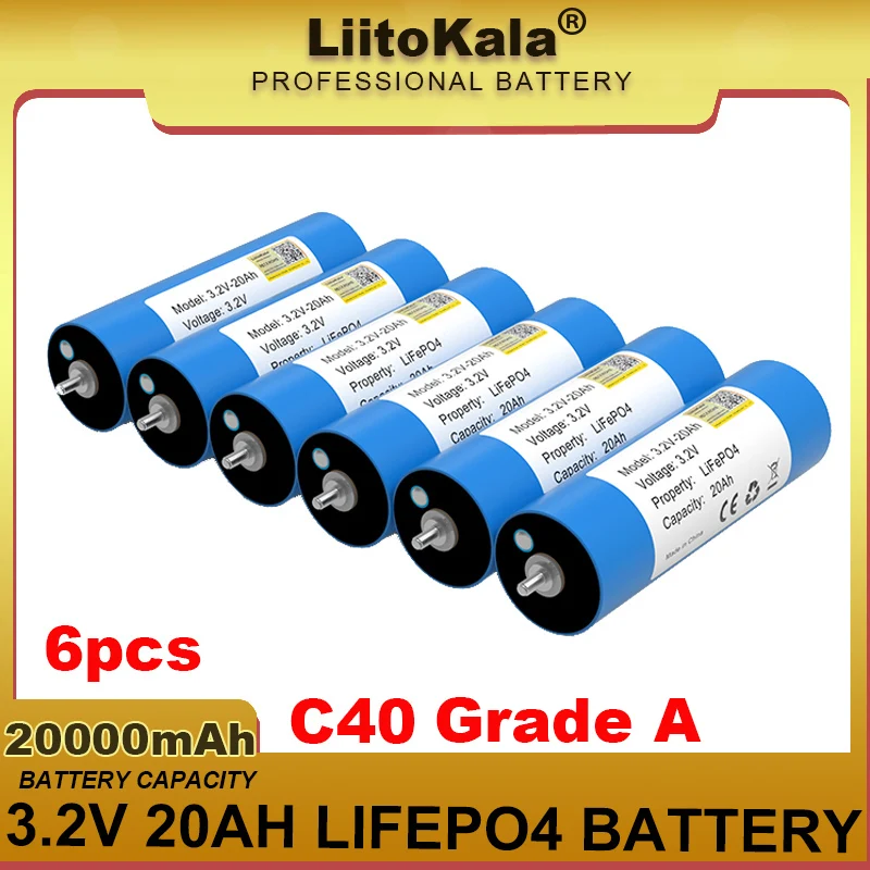 

6pcs LiitoKala 3.2V 20Ah Battery LiFePO4 phosphate Cell for 4s 12V Motorcycle Car motor batteries Modification Grade A TAX FREE