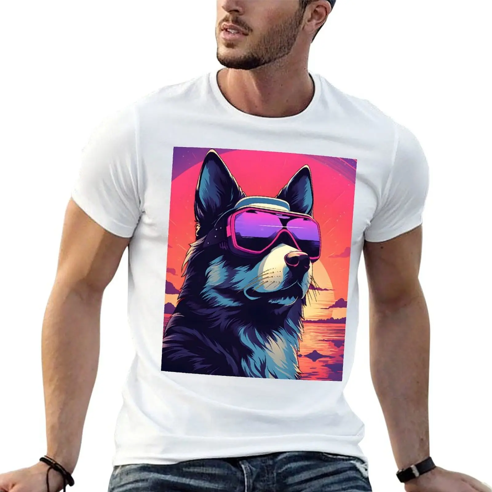 Husky on the Beach With Sunglasses T-Shirt custom t shirt customs design your own mens t shirt