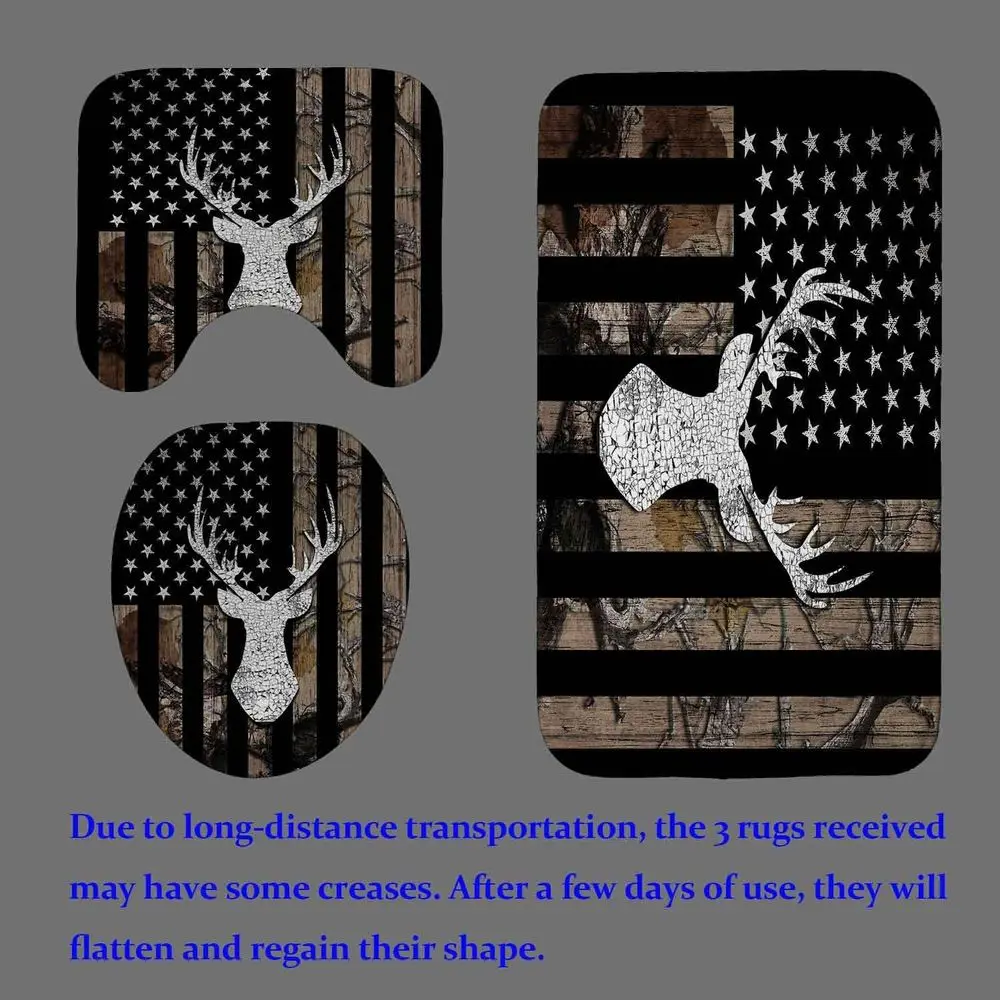 طقم ستائر دش مموهة مكون من 4 قطع مع علم أمريكي أسود وموضوع للحياة البرية، مثالي لديكور الحمام في المقصورة الريفية، غير قابل للانزلاق #4