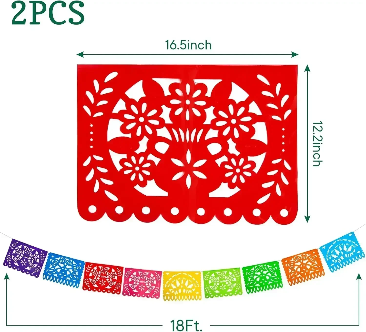 4 PCS Mexican Party Banners,  Plastic Papel Picado Mexico Decor, Easter Decor, ,  Day of The Dead Decoration, 18 Feet Total  ﻿