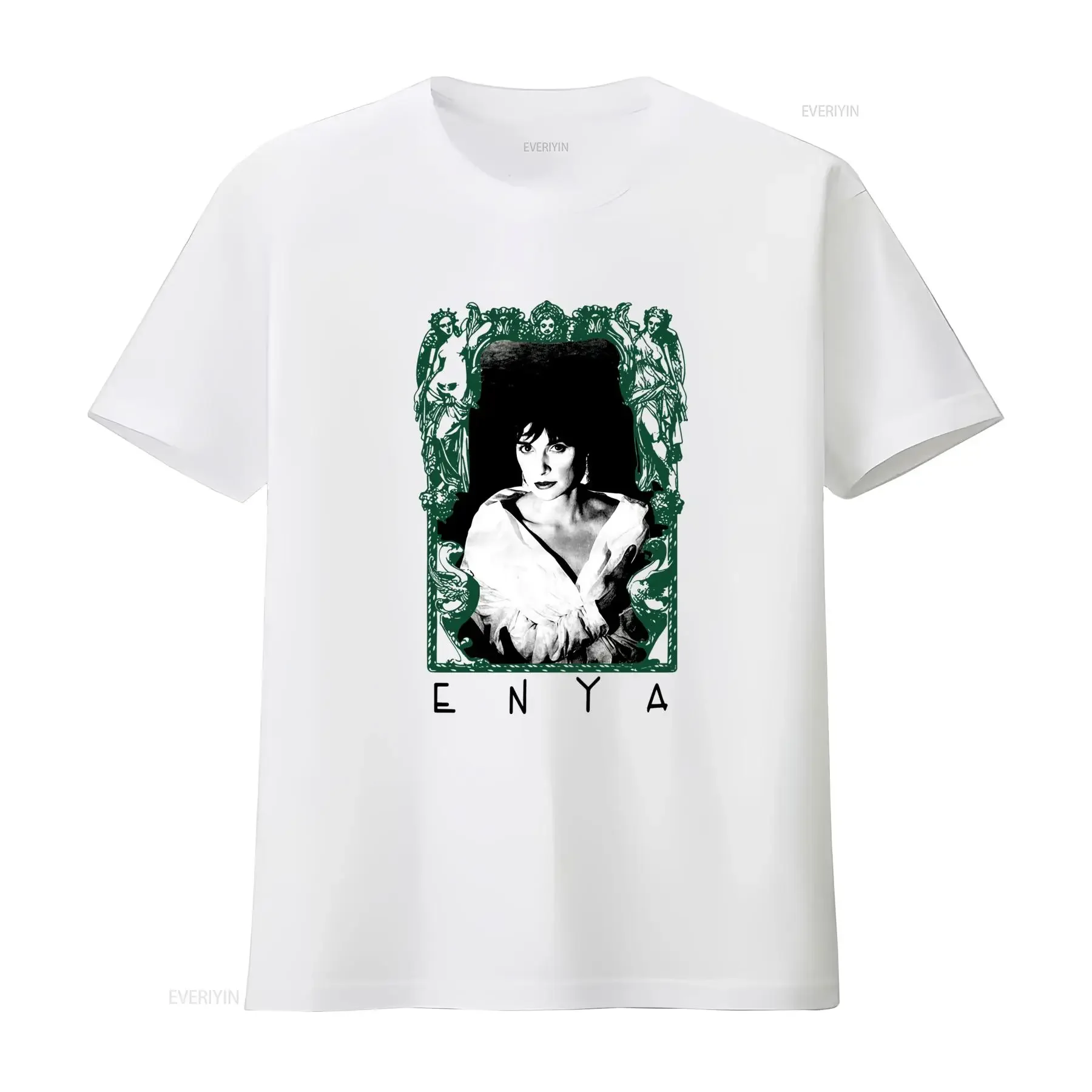 Vintage Enya Portrait T Shirt for Adults in Sizes S 5XL with Gothic Frame Design vintage Washed fashion Stretched Unisex homme