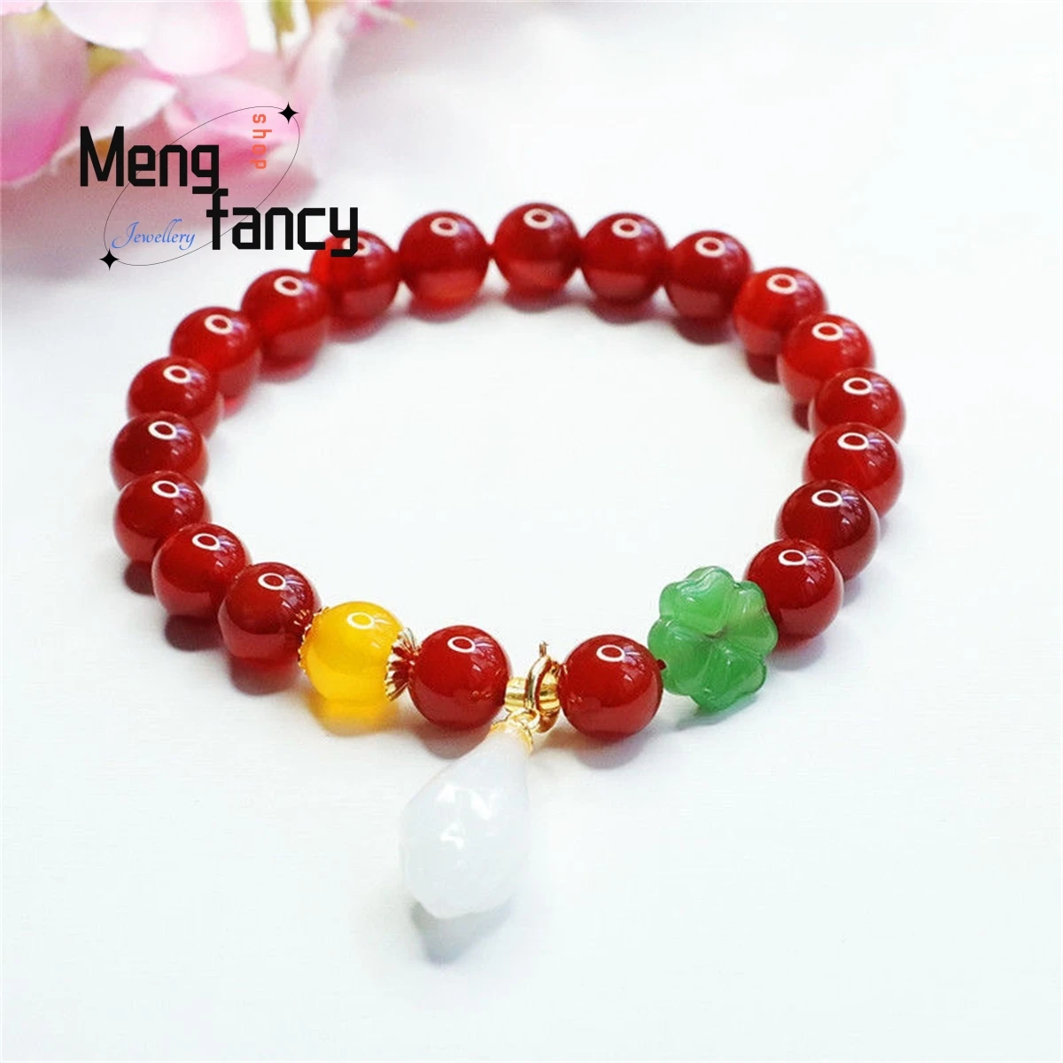 

Natural Red Agate Chalcedony Orchid Bracelet Simple Generous Personalized Charm Fashion Luxury Women Fine Jewelry Holiday Gift