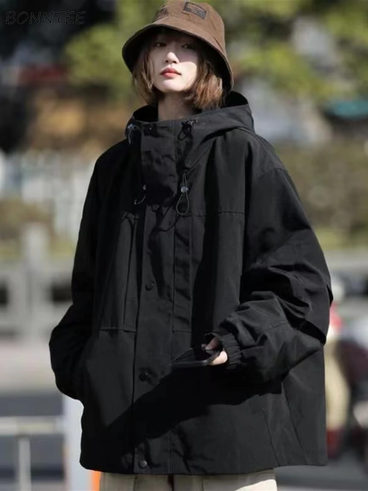 

Windproof Jackets Women Loose Unisex Hooded Waterproof Coat Travel Outdoor Cool Girls High Street Style All-match Куртка Женская