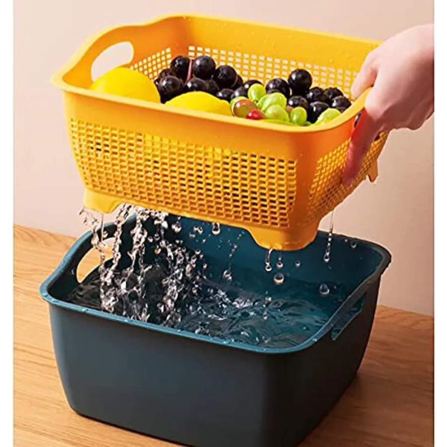 2 Pack 9 8 Quart Large Kitchen Strainer Colander Bowl Set with DoubleLayer Design for Efficient Fruit and Vegetable Washing Dra