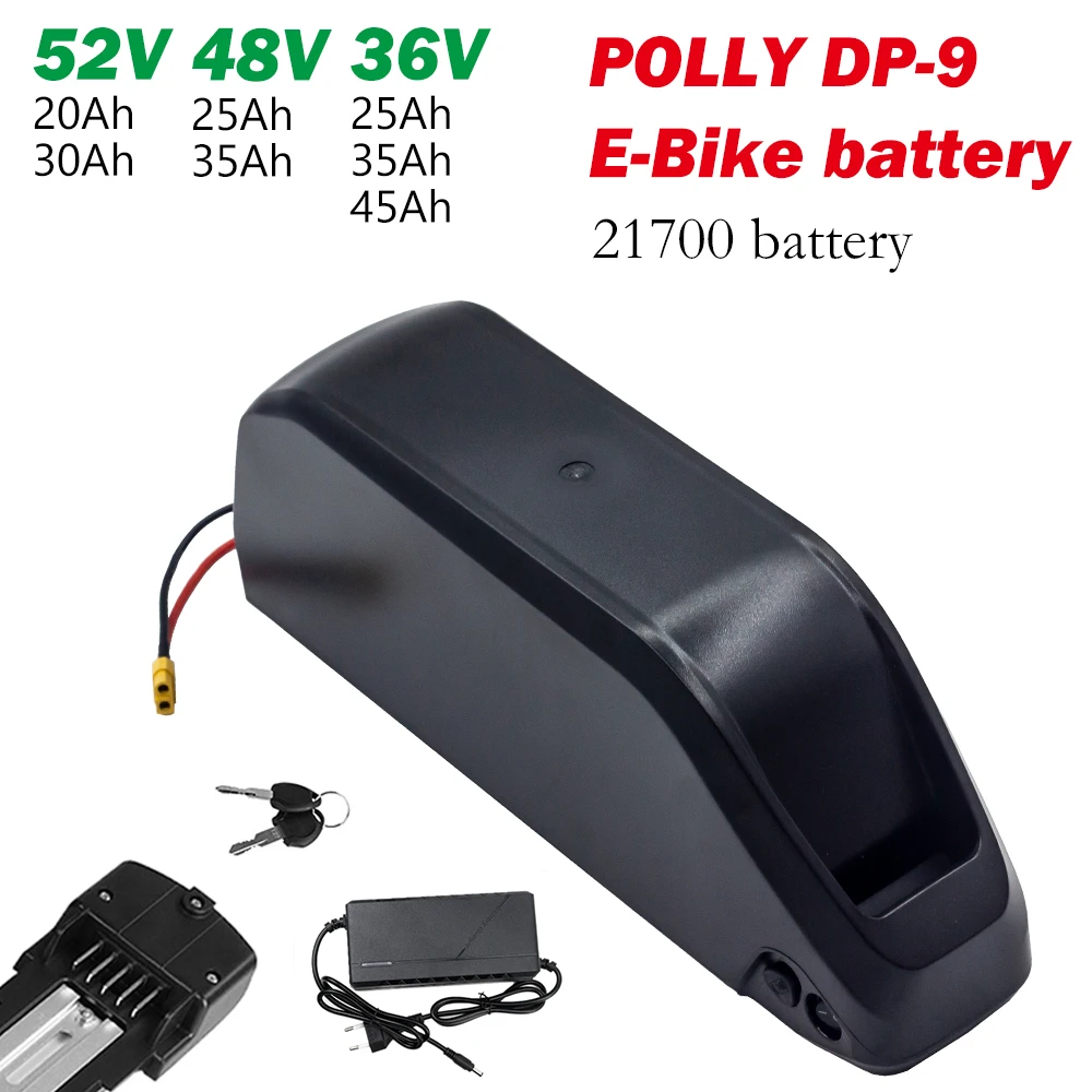 Higher Quality Polly DP-9 Ebike Battery 36V 48V 52V battery 20Ah-45Ah 21700 Li-ion Battery Pack with BMS 350W-2000W + charger