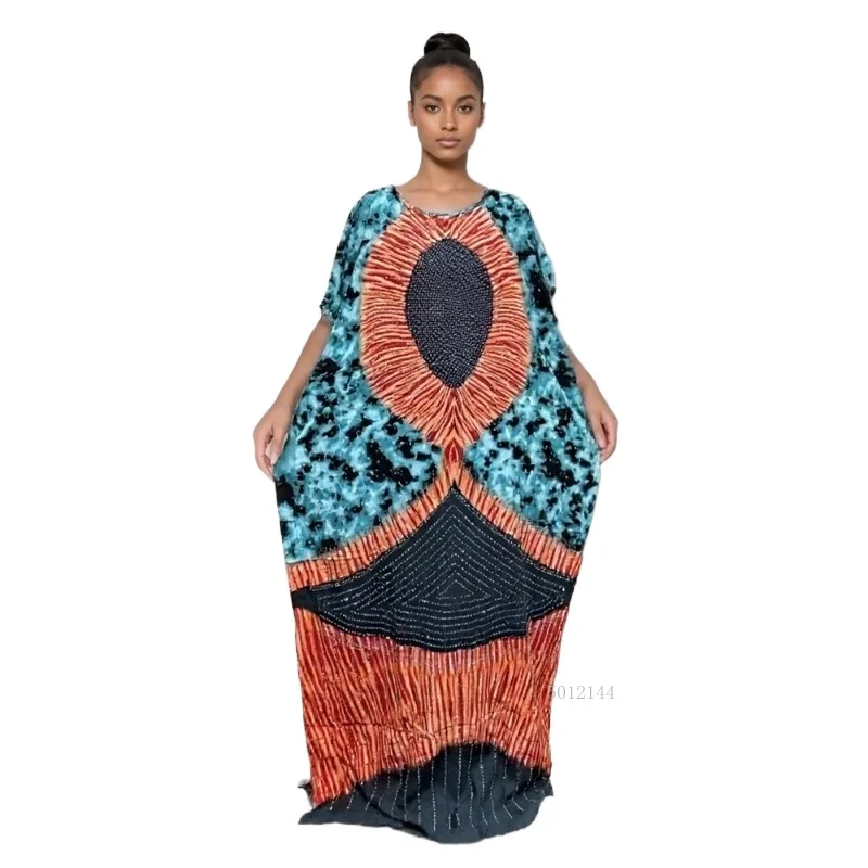 Abito da donna in cotone casual ampio con stampa africana mediorientale traspirante moda estiva 2025