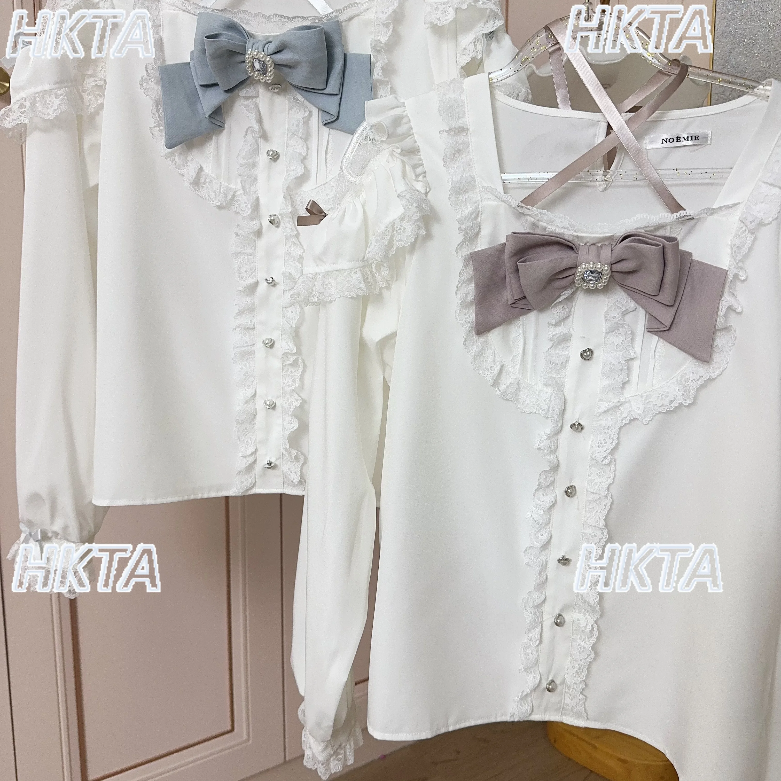 Japonês doce outono bonito lolita camisa outono gola quadrada manga longa renda costura fora do ombro amor arco blusa branca feminina