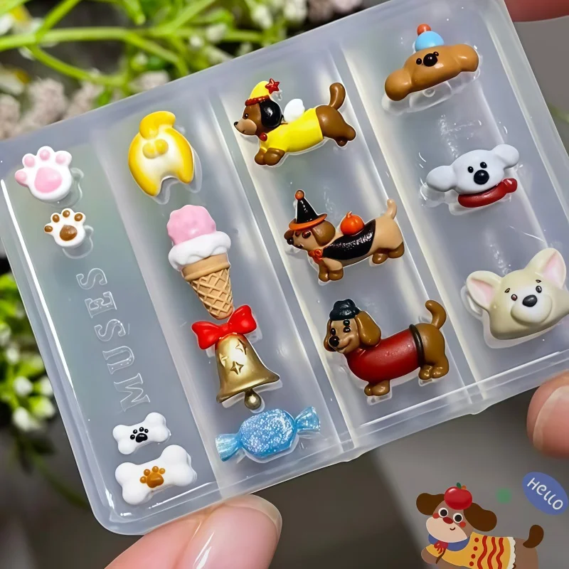 Dog Ice Cream Bow Teddy Dog Bell Candy 3D Jewelry DIY Nail Transparent Silicone Mold
