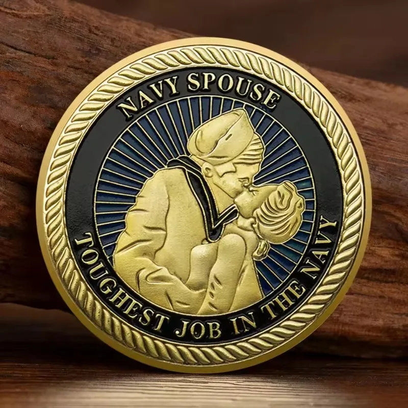 Collectible Coin Military Navy Token Gold Plated Alloy Polished 45mm Classic Diameter Navy Family Tribute Design Decor Gift