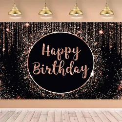 Pink Gold Black Happy Birthday Background Rose Gold Glitter Balloon Birthday Decoration Party Decor Home Photography Backdrop