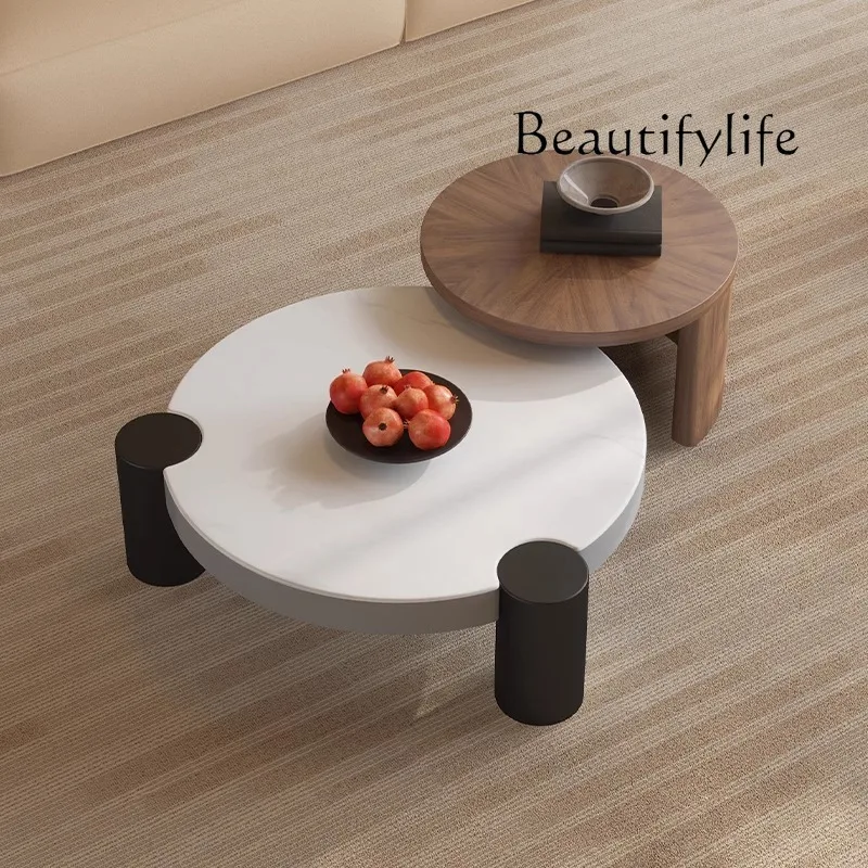 

Cream style simple modern marble round coffee table combination new home living room high sense