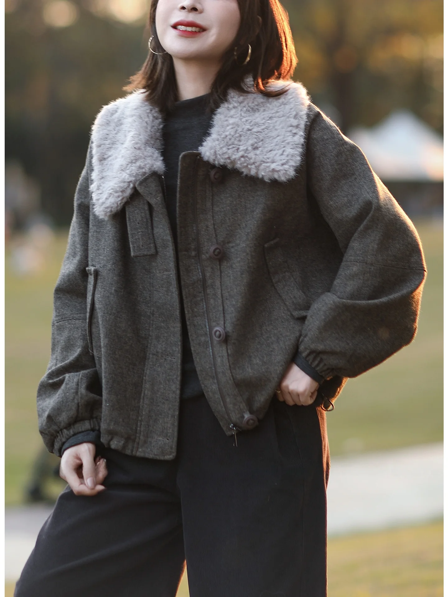 

Loose Faionable Korean Sle Tree Also Original Design Winter Jaet Coat with Collar Long Sve Warm White Du down
