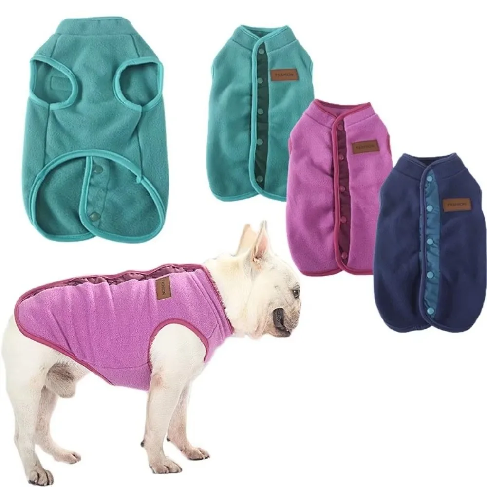 Fashion Fleece Dog Winter Coat Soft Solid Color Dog Vest Thick Warm Button Closure Pet Pullover Sweatshirt for Outdoor Walk