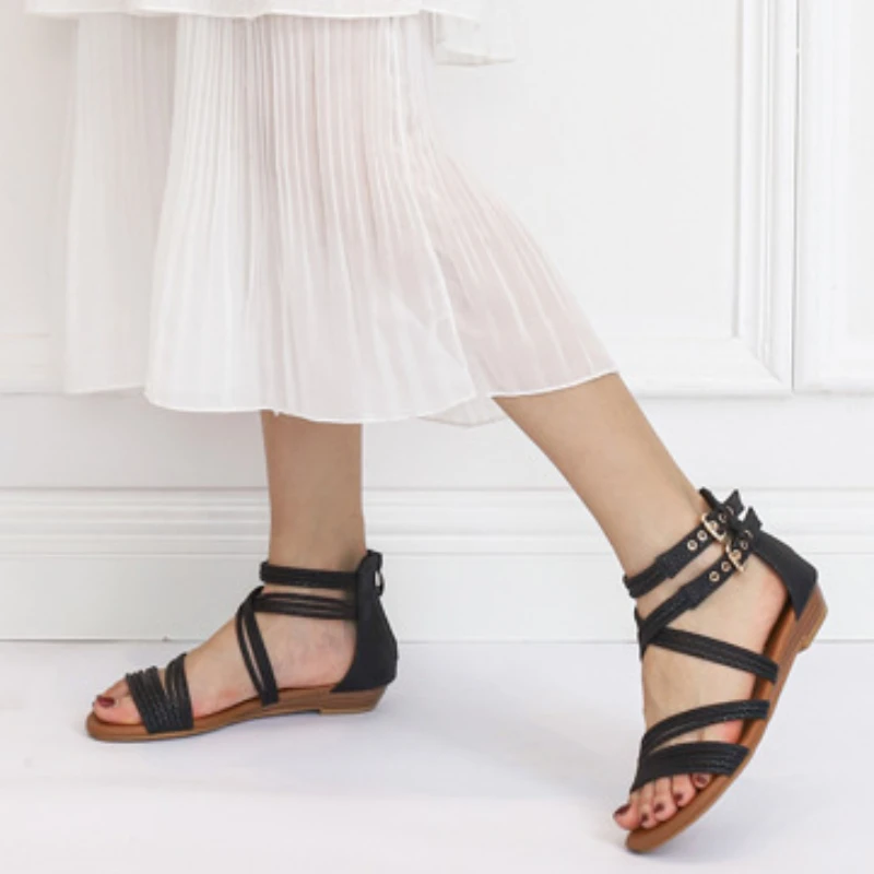 Female Serpentine Cross Straps Open Toe Flat Sandals Fashion Soft Bottom Rome Sandals Summer Shoes Women Sandalias mujer