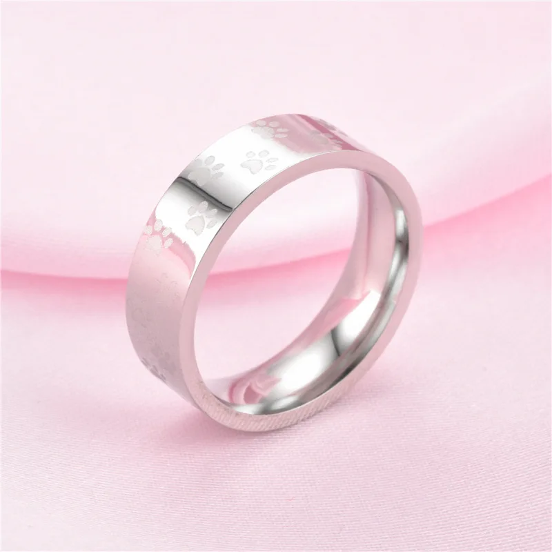 

Cute Dog Cat Paw Rings Stainless Steel Colorful Couple Jewelry for Men Women Valentine Day Gift Size 6-13