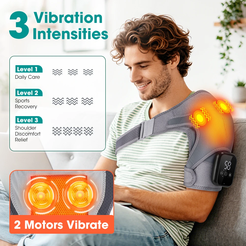 

Electric Heating Vibration Shoulder Massager Wrap with Adjustable Temperature 3 Massage Modes - Shoulder Support Belt Strap