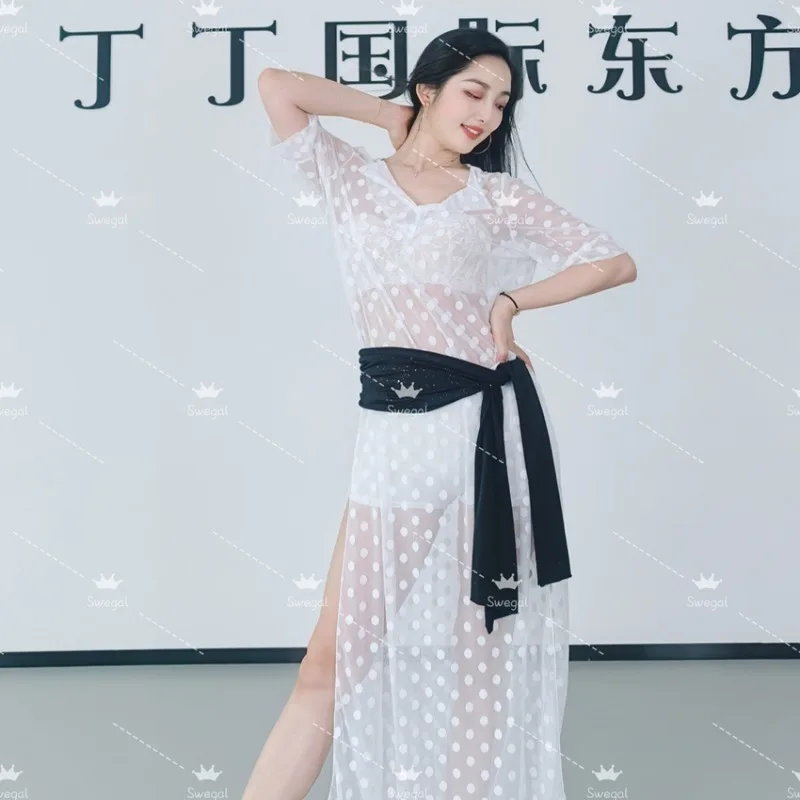 Abito da danza del ventre Swegal personalizzato 2025 Nuovo abito da pratica Abito in maglia a pois bianco Baladi sciolto