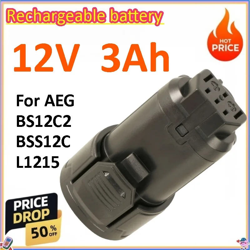 

12V 3AH Rechargeable Battery for AEG BS12C2/BSS12C/L1215, 12V Lithium Battery, Special for Electric Drill Tools