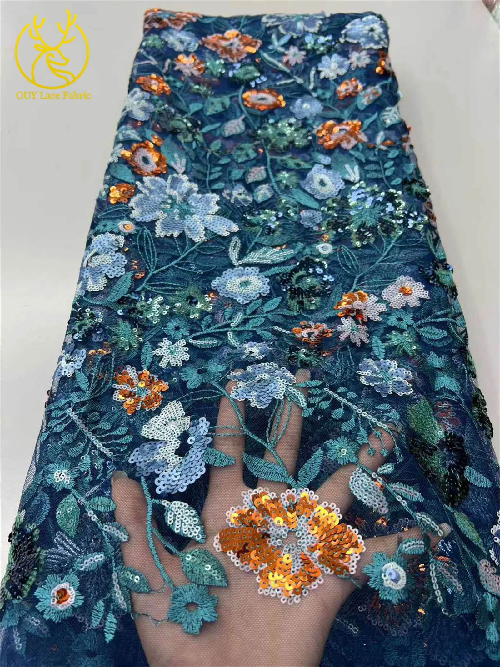 Tecido de renda de lantejoulas bordado 5 jardas 2025 mais recente estilo nigeriano frisado tule de noiva renda festa de casamento tecido material de costura