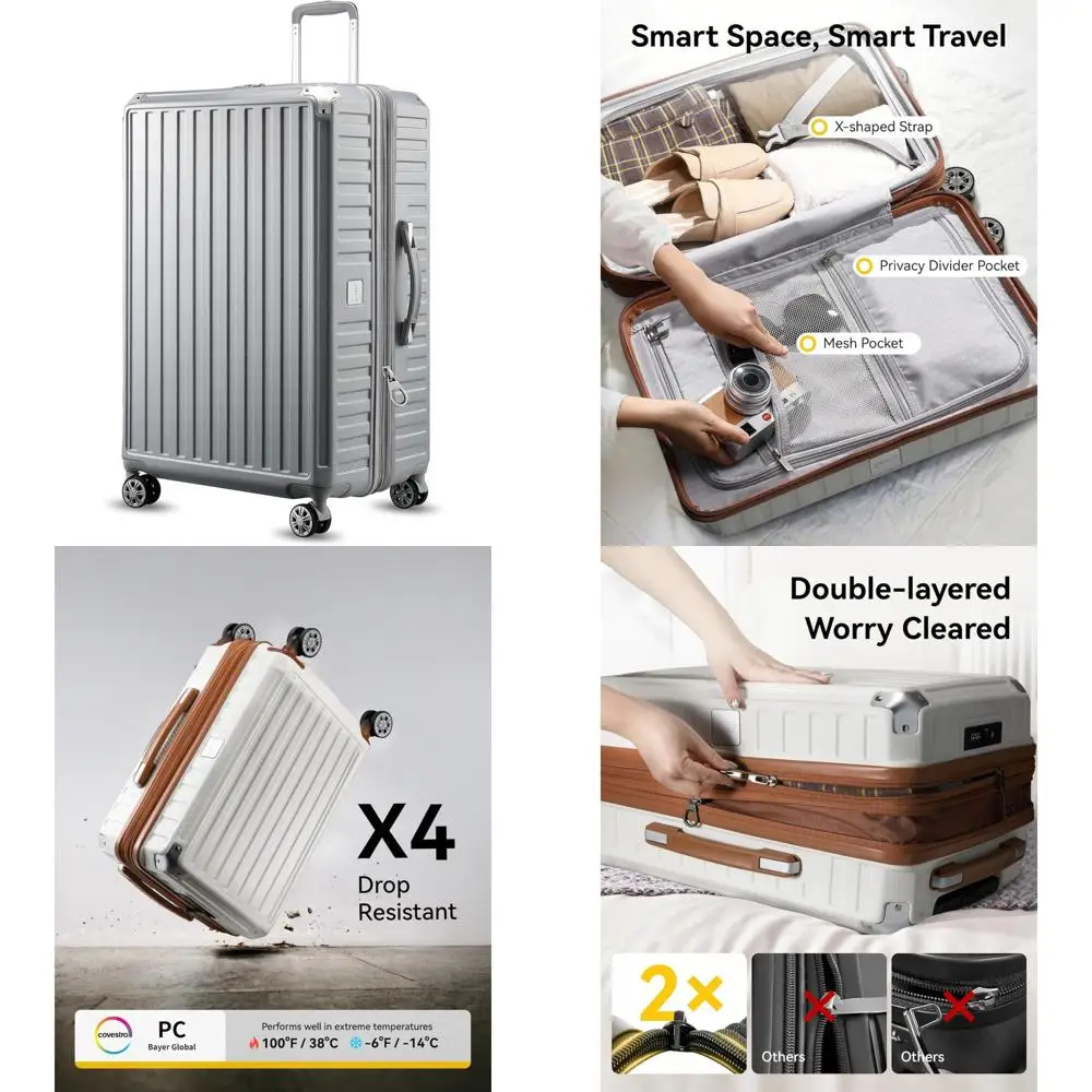 

Большой 28-дюймовый расширяемый чемодан-спиннер с твердым корпусом и материалом ПК, серебристый для путешествий и хранения багажа