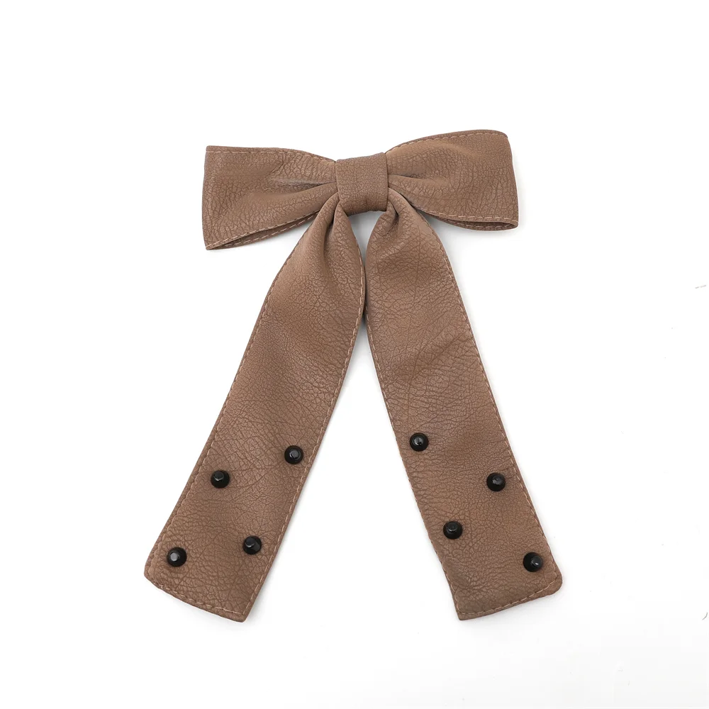 New WINTER Rivet leather styles bow CLIP girls hair pony fashion hair accessories