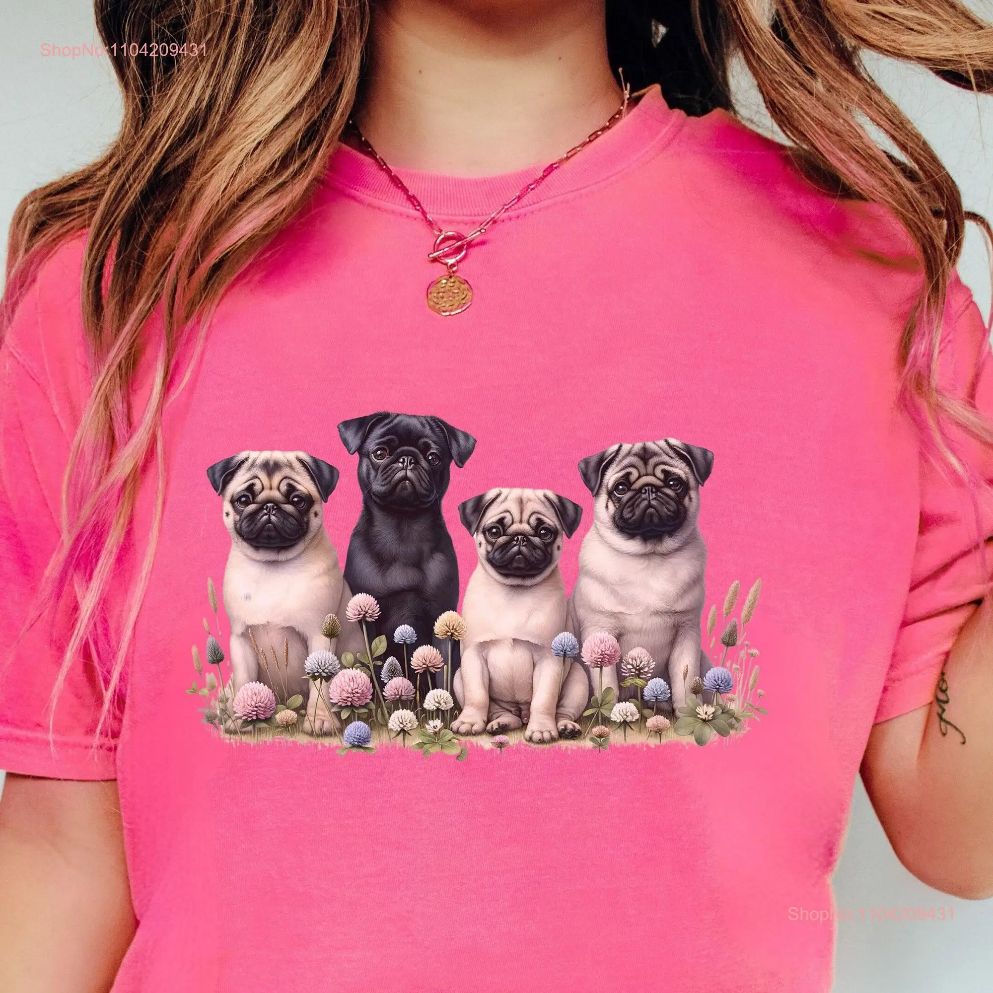 Pug Cottagecore Dog Mama T Shirt For WildFlower Person Floral Mom Gardening Hers long or short sleeves