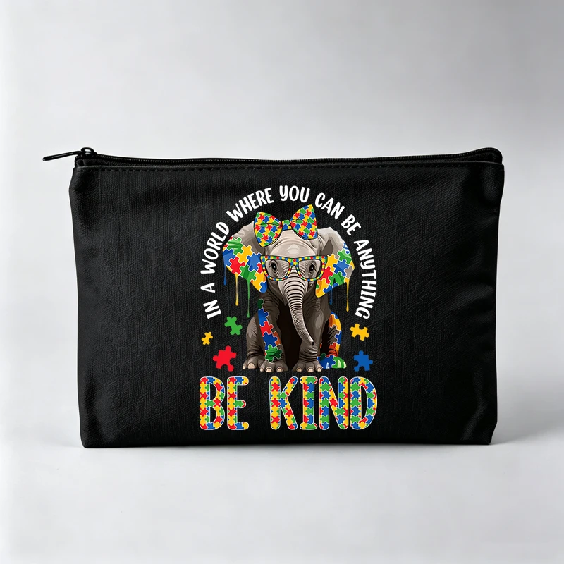 Women's Elephant Graphic Makeup Bag with Puzzle Pattern, Zipper Cosmetic Pouch for Daily Use