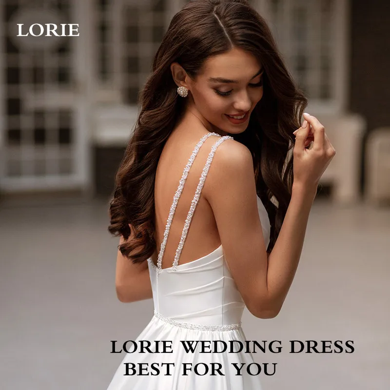 LORIE Spaghetti Straps Wedding Dresses A Line V Neck Pleats Bridal Gowns Side Split Wedding Party Gowns 2023 Customized