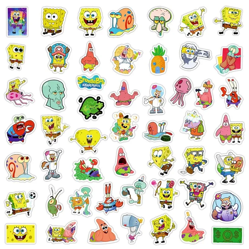 50pcs SpongeBob SquarePants Animated Stickers Luggage Stationery Mobile Phone Car Scooter Laptop Refrigerator Decoration