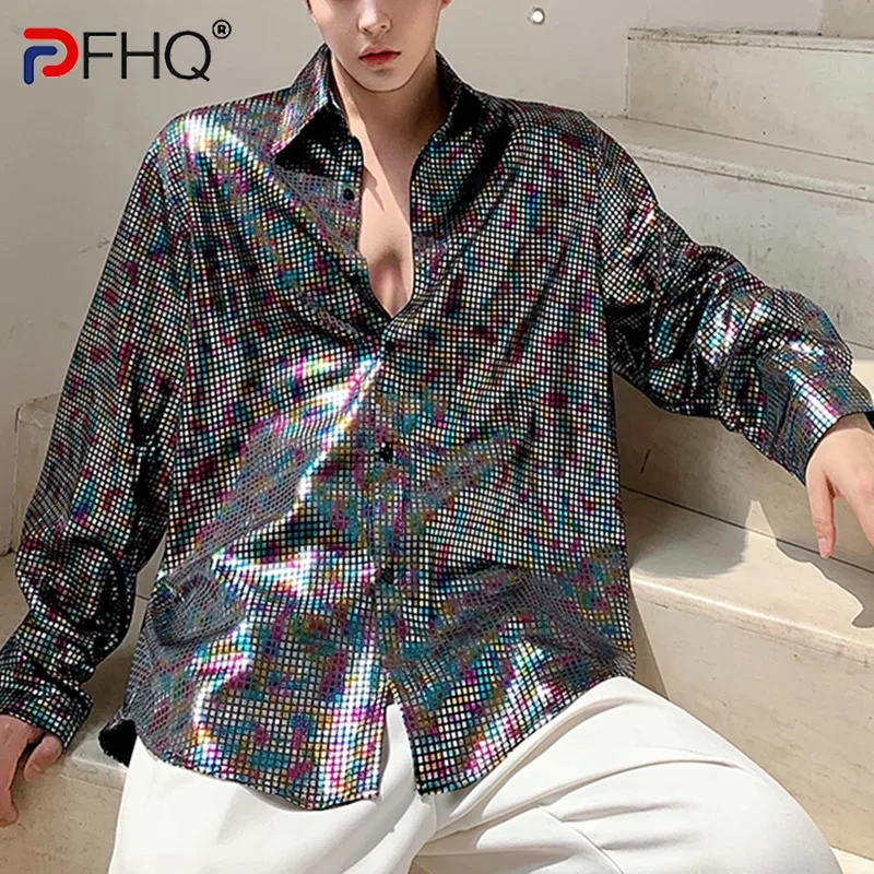 

PFHQ Men's Art Delicacy Shirts Personalized Performance Light Luxury Print Breathable New Casual Summer Long Sleeve Tops 21Z4216