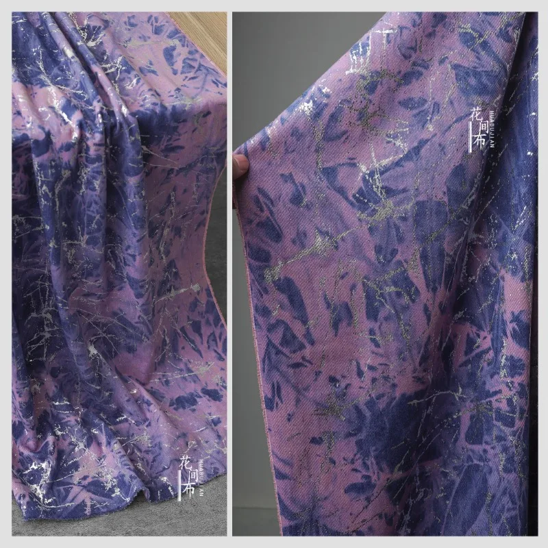 Violet Jacquard Tie-dye Fabric Hot Silver Starry Sky Denim Skirt Jacket Designer Fashion Apparel Diy Sewing Fabrics Cloth