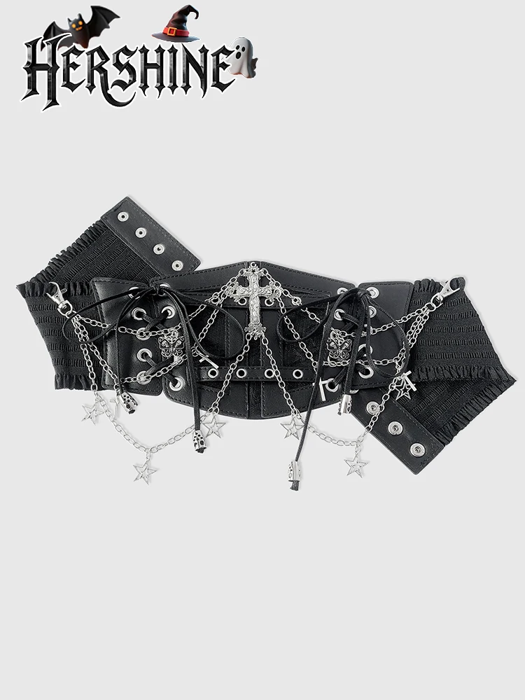 غطاء خصر مجوف من الدانتيل الأسود للنساء من HERSHINE مكون من قطعة واحدة مع سلسلة متقاطعة لتزيين أزياء الهالوين #3