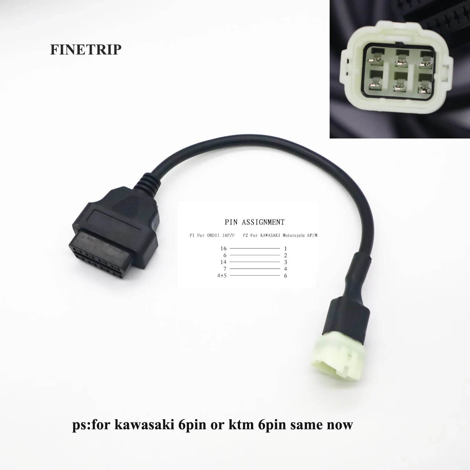 

OBD2 16pin Convert Cord for KTM 6 Pin To Obd 16 Pin Adapter for Kawasaki Motorcycle Motorbikes ECU 6pin Cable