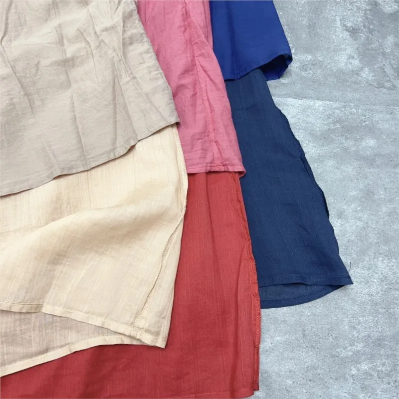 Johnature Summer New Vintage Ramie Women Skirts 2024 Casual Simple Loose Elastic Waist Solid Color All Match Women Skirts