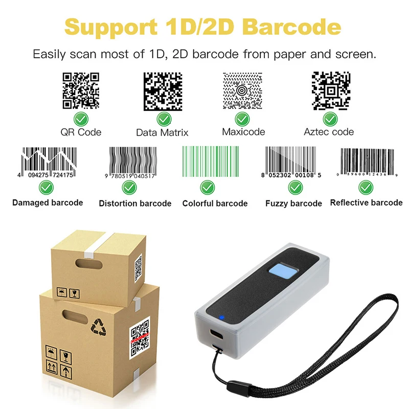 Imagem -04 - Mini 2d sem Fio Barcode Scanner sem Fio e Compatível com Bluetooth Portátil 1d 2d qr Code Scanner para Loja