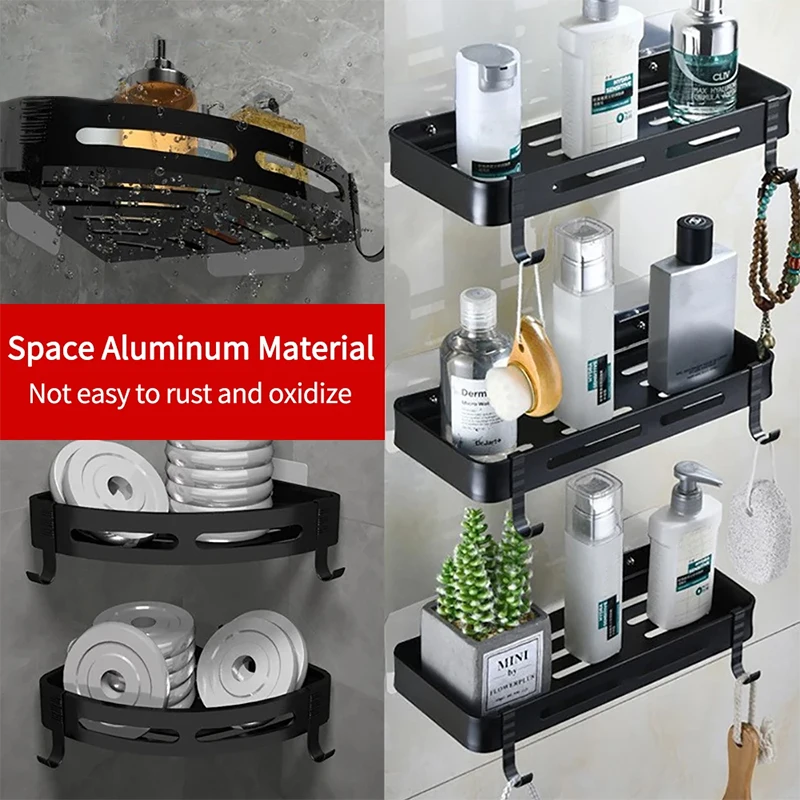 Bathroom Nail-free Shelf Shower Corner Shelf Aluminum Makeup Storage Organizer Shower Shelf Bathroom Accessories No Drill Shelf