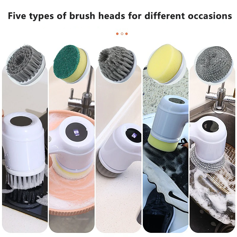 5 In 1 Electric Cleaning Brush Wireless Spin Scrubber For Bathroom Kitchen Dishwashing Toilet Washing Shoes Car Cleaning Tools