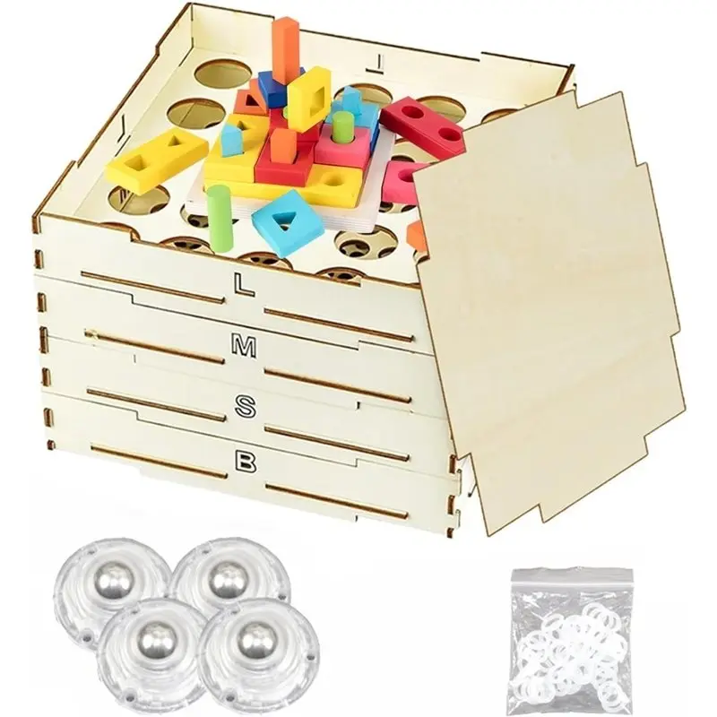 For Building Blocks Storage Box- 1Set 4-Tier Wooden Sorting& Storage Box Woodened Design